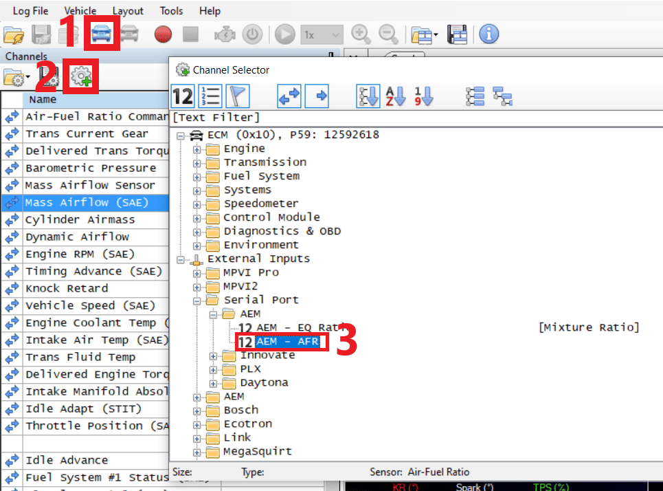 VCM Scanner channel selector setup